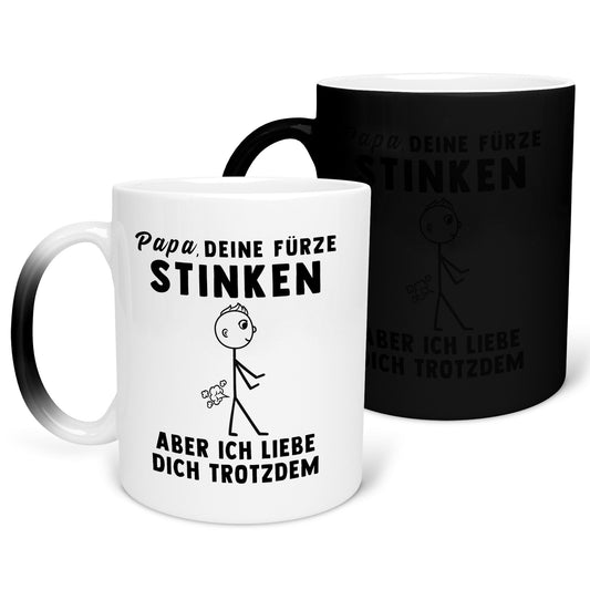 22Feels® ORIGINAL Zaubertasse - Vater Geschenk - Spruch: Papa, Deine Fürze Stinken (Matt-Schwarz und Weiss, 320ml)-Farbwechsel Tasse Matt 320ml-22Feels
