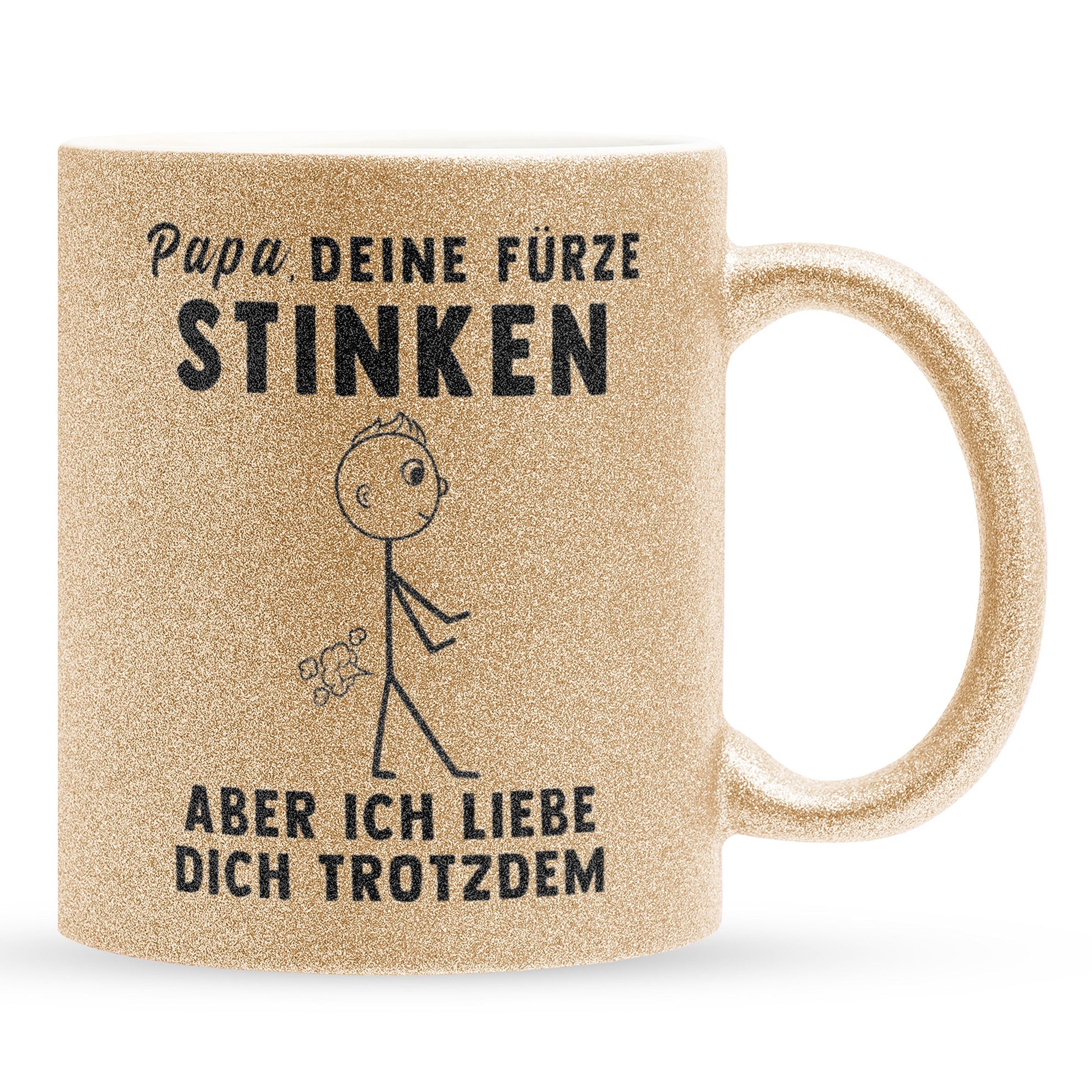 22Feels® ORIGINAL Glitzertasse - Vater Geschenk - Spruch: Papa, Deine Fürze Stinken (Gold, 320ml)-Glitzertasse Gold 320ml-22Feels