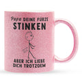 22Feels® ORIGINAL Glitzertasse - Vater Geschenk - Spruch: Papa, Deine Fürze Stinken (Pink, 320ml)-Glitzertasse Pink 320ml-22Feels
