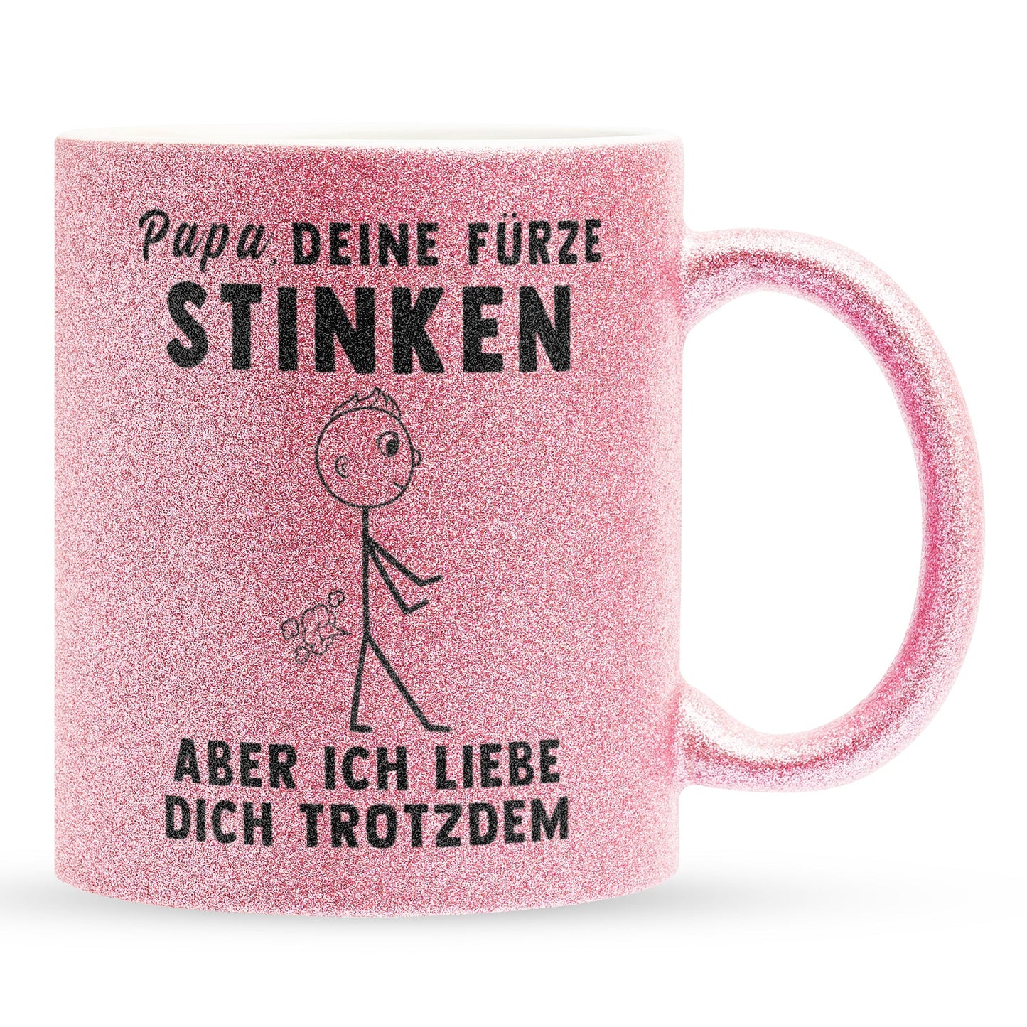 22Feels® ORIGINAL Glitzertasse - Vater Geschenk - Spruch: Papa, Deine Fürze Stinken (Pink, 320ml)-Glitzertasse Pink 320ml-22Feels