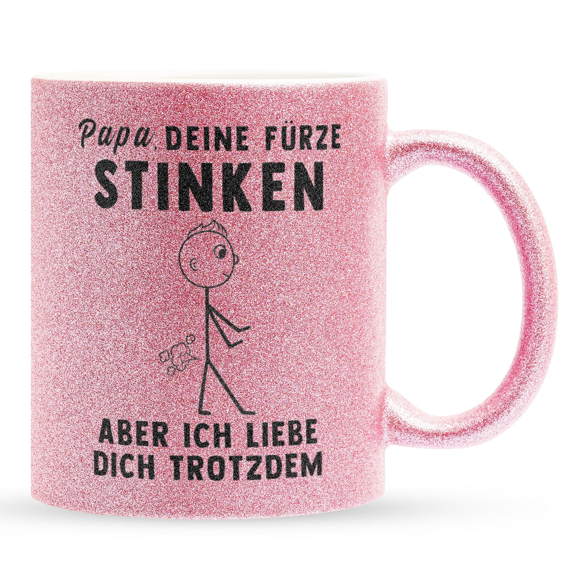 22Feels® ORIGINAL Glitzertasse - Vater Geschenk - Spruch: Papa, Deine Fürze Stinken (Pink, 320ml)-Glitzertasse Pink 320ml-22Feels