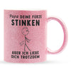 22Feels® ORIGINAL Glitzertasse - Vater Geschenk - Spruch: Papa, Deine Fürze Stinken (Pink, 320ml)-Glitzertasse Pink 320ml-22Feels