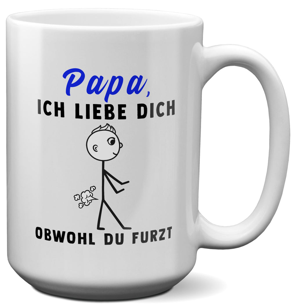 22Feels® ORIGINAL XL Tasse - Vater Geschenk - Spruch: Ich Liebe Dich, Obwohl Du Furzt (Weiss, 440ml)-Weisse XL Tasse 440ml-22Feels