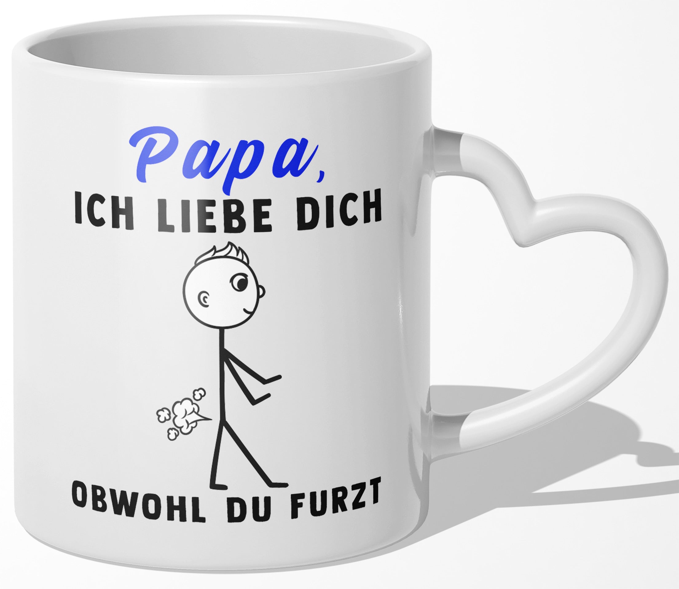 22Feels® Geschenk für Papas - Tasse mit Spruch: Ich Liebe Dich Obwohl Du Furzt (Herzhenkel, Weiss, 320ml)-Tasse Weiss Herzhenkel 320ml-22Feels
