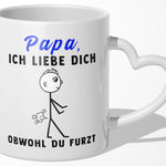 22Feels® Geschenk für Papas - Tasse mit Spruch: Ich Liebe Dich Obwohl Du Furzt (Herzhenkel, Weiss, 320ml)-Tasse Weiss Herzhenkel 320ml-22Feels