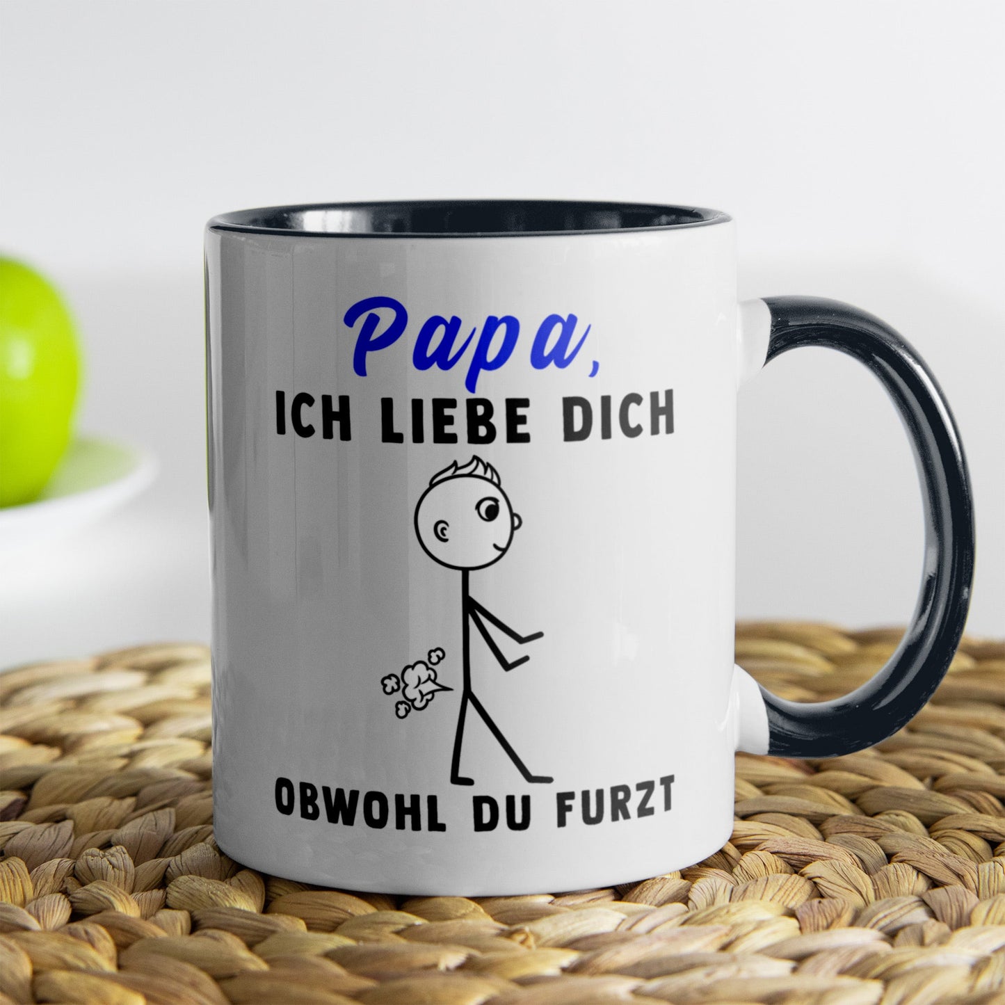22Feels® ORIGINAL Tasse - Vater Geschenk - Spruch: Ich Liebe Dich, Obwohl Du Furzt (Weiss-Schwarz, 320ml)-TwoTone Tasse Weiss-Schwarz 325ml-22Feels