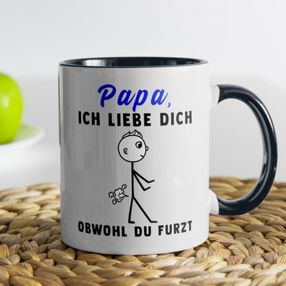 22Feels® ORIGINAL Tasse - Vater Geschenk - Spruch: Ich Liebe Dich, Obwohl Du Furzt (Weiss-Schwarz, 320ml)-TwoTone Tasse Weiss-Schwarz 325ml-22Feels