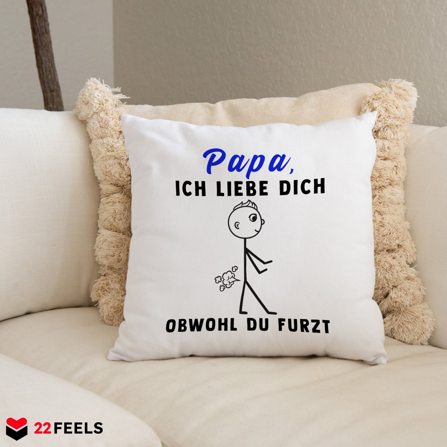 22Feels® ORIGINAL Kissen - Vater Geschenk - Spruch: Ich Liebe Dich, Obwohl Du Furzt (Weiss, 40x40cm)-Kissen Weiss 40x40-22Feels