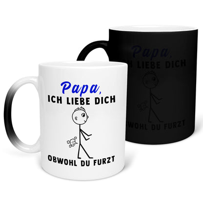 22Feels® ORIGINAL Zaubertasse - Vater Geschenk - Spruch: Ich Liebe Dich, Obwohl Du Furzt (Matt-Schwarz und Weiss, 320ml)-Farbwechsel Tasse Matt 320ml-22Feels