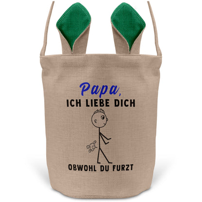 22Feels® Papa Osterkorb Vater mit Henkel Ostergeschenk Tragetasche Ostern Deko Osternest Körbchen Hasenohren (Beige/Grün)-Ostern Tragetasche-22Feels