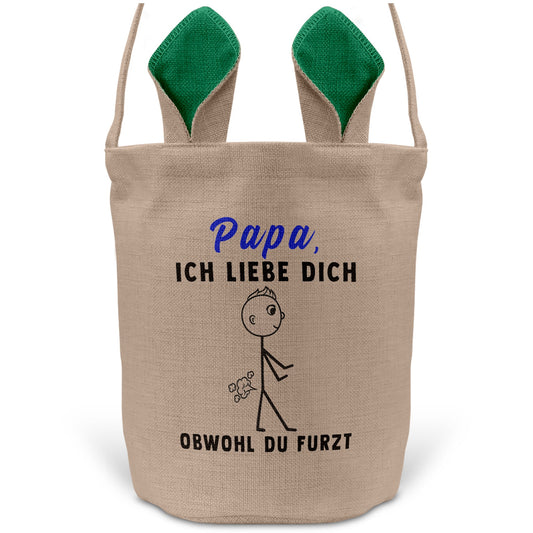 22Feels® Papa Osterkorb Vater mit Henkel Ostergeschenk Tragetasche Ostern Deko Osternest Körbchen Hasenohren (Beige/Grün)-Ostern Tragetasche-22Feels