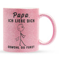22Feels® ORIGINAL Glitzertasse - Vater Geschenk - Spruch: Ich Liebe Dich, Obwohl Du Furzt (Pink, 320ml)-Glitzertasse Pink 320ml-22Feels