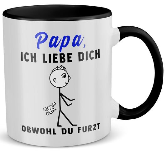 22Feels® ORIGINAL Tasse - Vater Geschenk - Spruch: Ich Liebe Dich, Obwohl Du Furzt (Weiss-Schwarz, 320ml)-TwoTone Tasse Weiss-Schwarz 320ml-22Feels