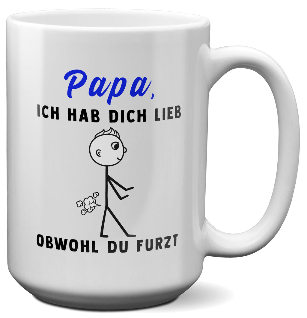 22Feels® ORIGINAL XL Tasse - Vater Geschenk - Spruch: Ich Hab Dich Lieb, Obwohl Du Furzt (Weiss, 440ml)-Weisse XL Tasse 440ml-22Feels