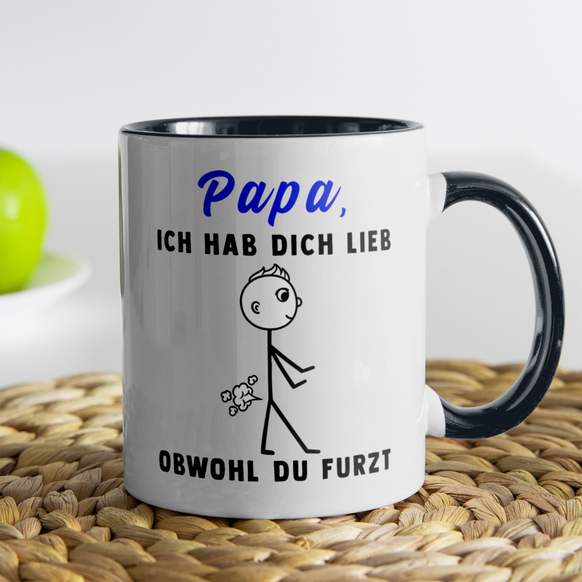 22Feels® ORIGINAL Tasse - Vater Geschenk - Spruch: Ich Hab Dich Lieb, Obwohl Du Furzt (Weiss-Schwarz, 320ml)-TwoTone Tasse Weiss-Schwarz 320ml-22Feels
