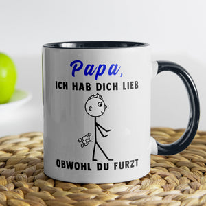 22Feels® ORIGINAL Tasse - Vater Geschenk - Spruch: Ich Hab Dich Lieb, Obwohl Du Furzt (Weiss-Schwarz, 320ml)-TwoTone Tasse Weiss-Schwarz 320ml-22Feels