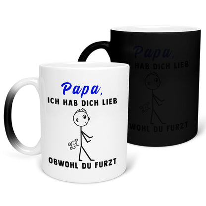 22Feels® ORIGINAL Zaubertasse - Vater Geschenk - Spruch: Ich Hab Dich Lieb, Obwohl Du Furzt (Matt-Schwarz und Weiss, 320ml)-Farbwechsel Tasse Matt 320ml-22Feels