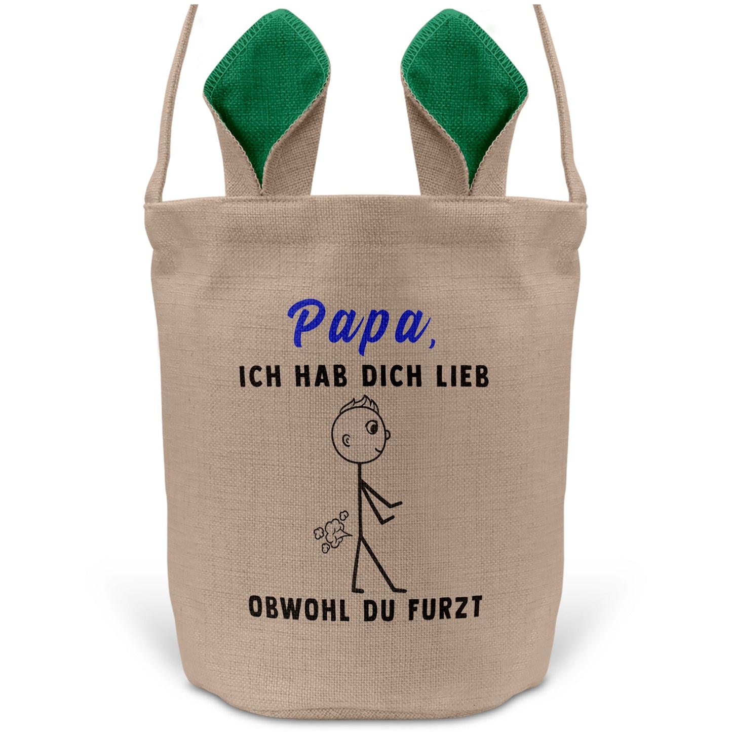 22Feels® Papa Osterkorb Vater mit Henkel Ostergeschenk Tragetasche Ostern Deko Osternest Körbchen Hasenohren (Beige/Grün)-Ostern Tragetasche-22Feels