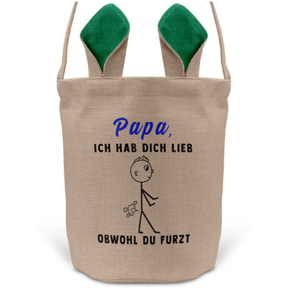 22Feels® Papa Osterkorb Vater mit Henkel Ostergeschenk Tragetasche Ostern Deko Osternest Körbchen Hasenohren (Beige/Grün)-Ostern Tragetasche-22Feels