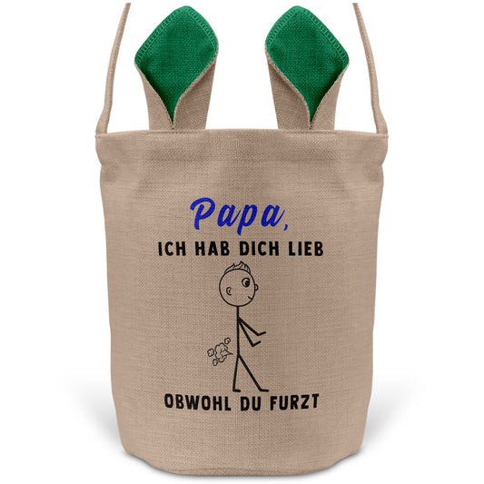 22Feels® Papa Osterkorb Vater mit Henkel Ostergeschenk Tragetasche Ostern Deko Osternest Körbchen Hasenohren (Beige/Grün)-Ostern Tragetasche-22Feels