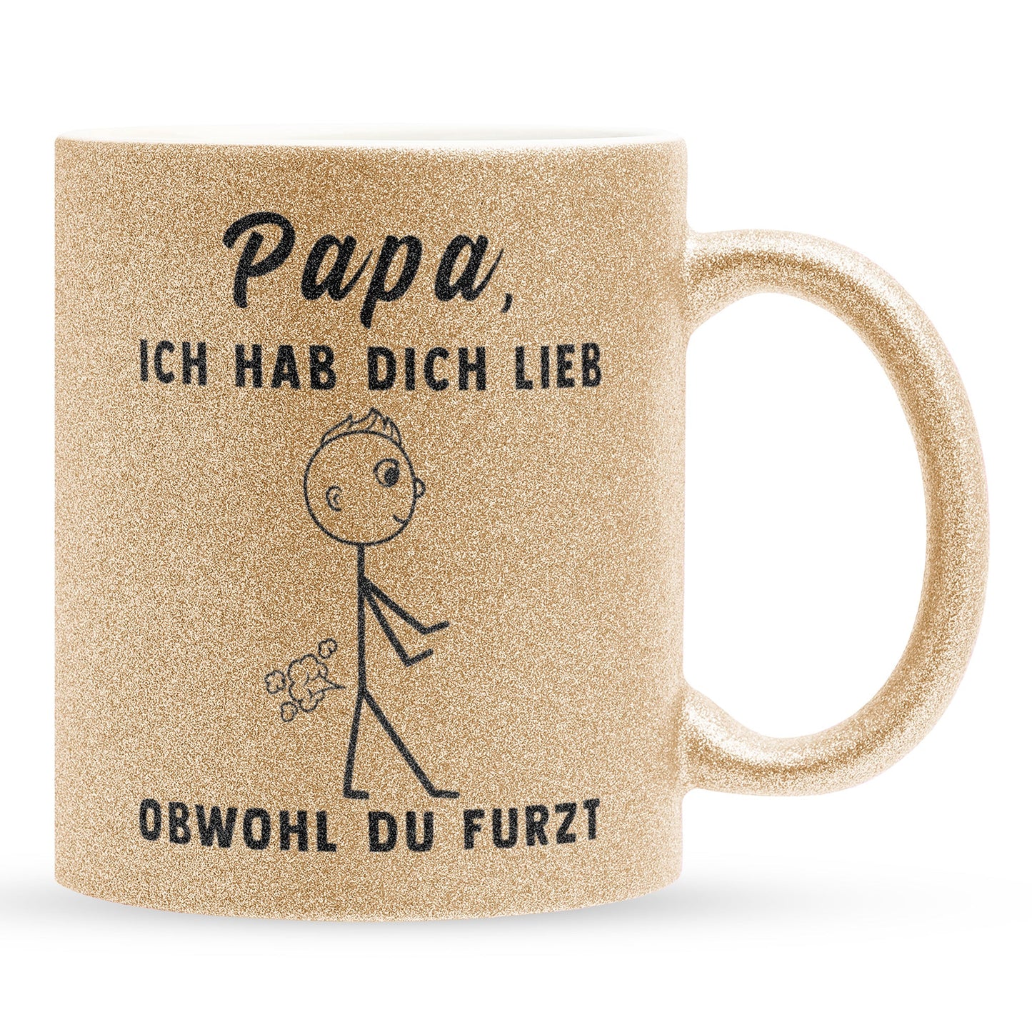 22Feels® ORIGINAL Glitzertasse - Vater Geschenk - Spruch: Ich Hab Dich Lieb, Obwohl Du Furzt (Gold, 320ml)-Glitzertasse Gold 320ml-22Feels