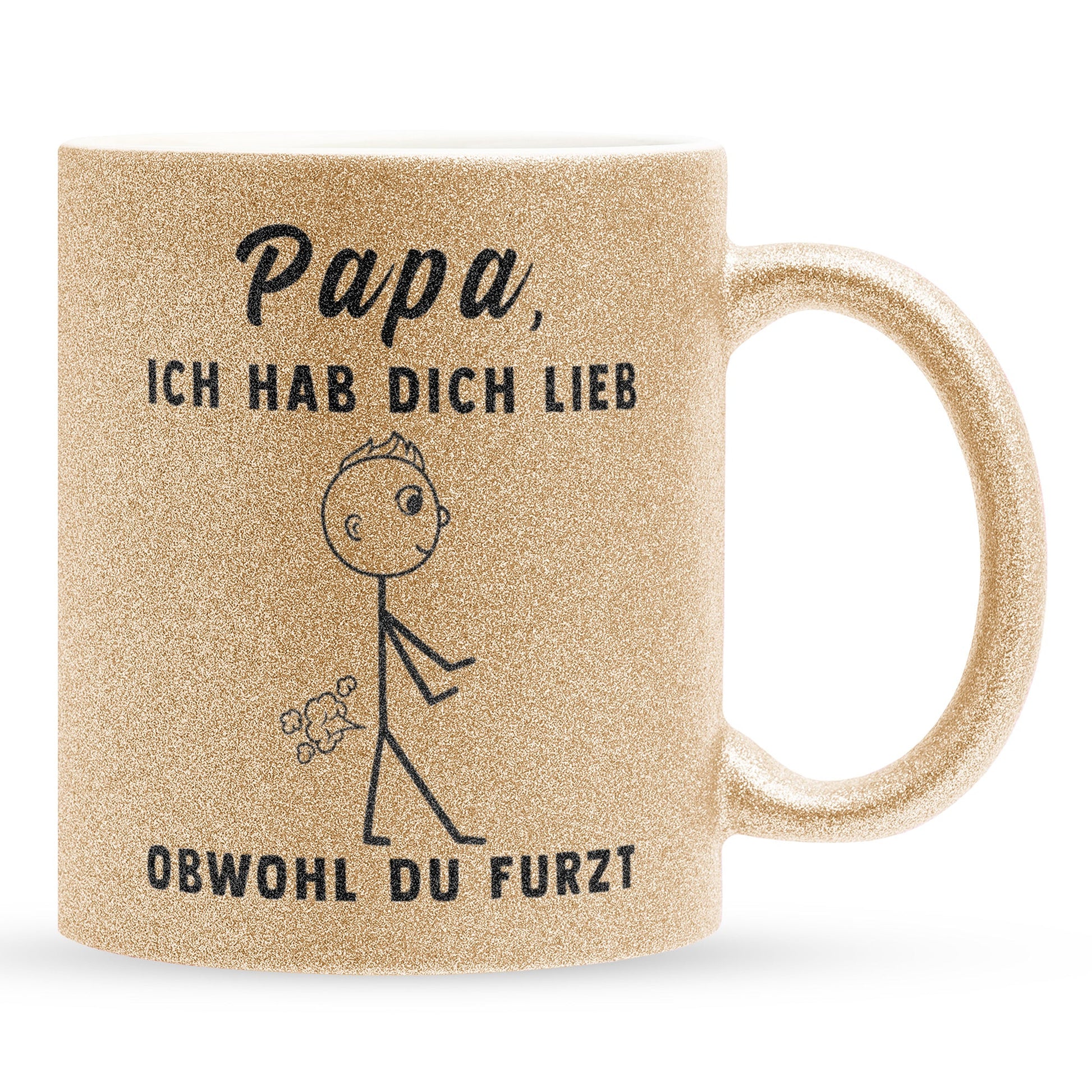 22Feels® ORIGINAL Glitzertasse - Vater Geschenk - Spruch: Ich Hab Dich Lieb, Obwohl Du Furzt (Gold, 320ml)-Glitzertasse Gold 320ml-22Feels