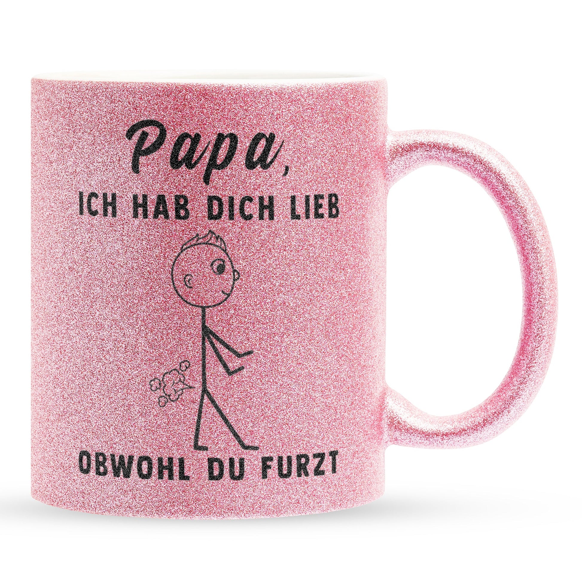 22Feels® ORIGINAL Glitzertasse - Vater Geschenk - Spruch: Ich Hab Dich Lieb, Obwohl Du Furzt (Pink, 320ml)-Glitzertasse Pink 320ml-22Feels