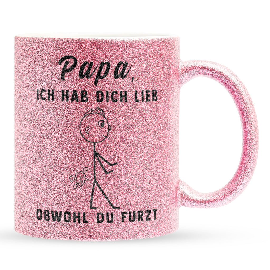22Feels® ORIGINAL Glitzertasse - Vater Geschenk - Spruch: Ich Hab Dich Lieb, Obwohl Du Furzt (Pink, 320ml)-Glitzertasse Pink 320ml-22Feels