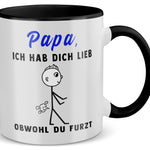22Feels® ORIGINAL Tasse - Vater Geschenk - Spruch: Ich Hab Dich Lieb, Obwohl Du Furzt (Weiss-Schwarz, 320ml)-TwoTone Tasse Weiss-Schwarz 320ml-22Feels