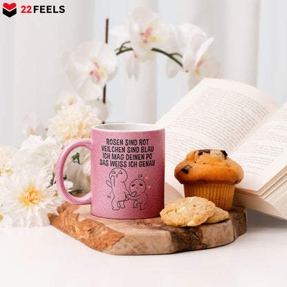 22Feels® Pärchen Geschenk zum Jahrestag, Hochzeitstag, Valentinstag etc. - Glitzertasse mit Spruch (Pink, 320ml)-Glitzertasse Pink 320ml-22Feels