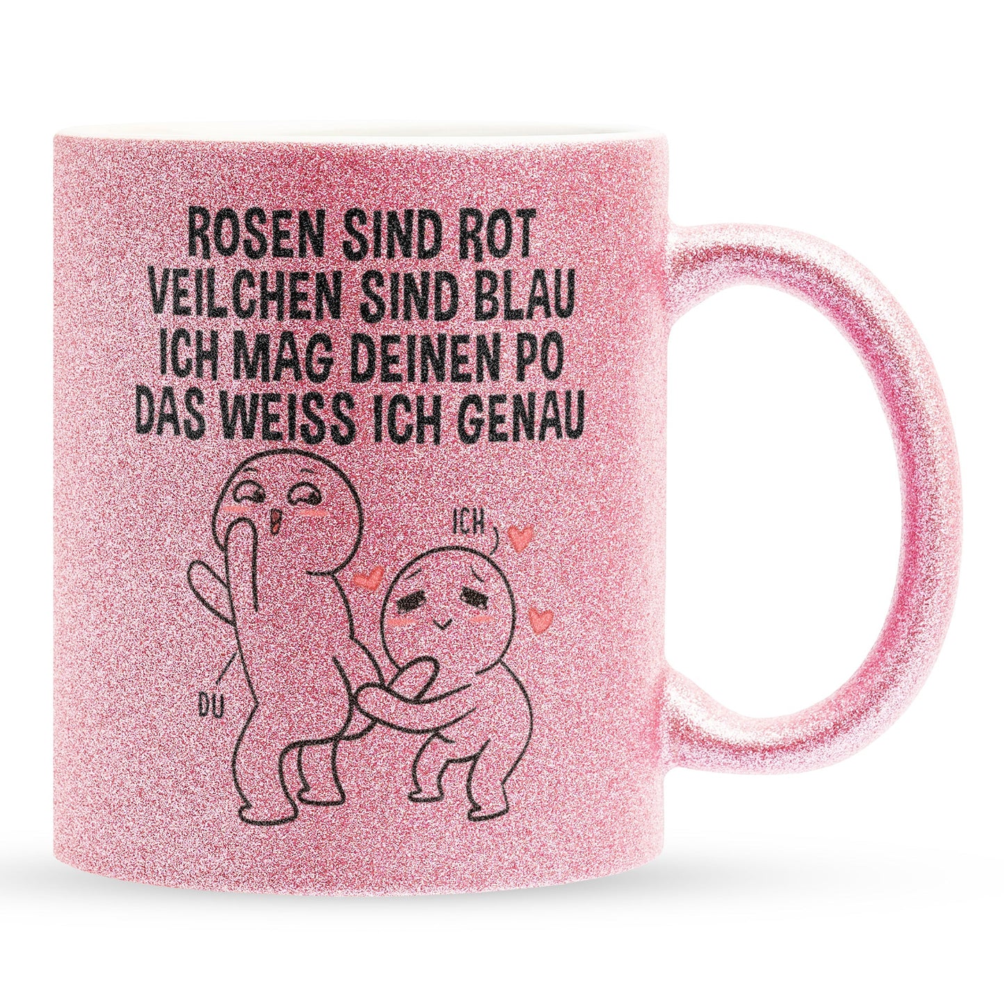 22Feels® Pärchen Geschenk zum Jahrestag, Hochzeitstag, Valentinstag etc. - Glitzertasse mit Spruch (Pink, 320ml)-Glitzertasse Pink 320ml-22Feels