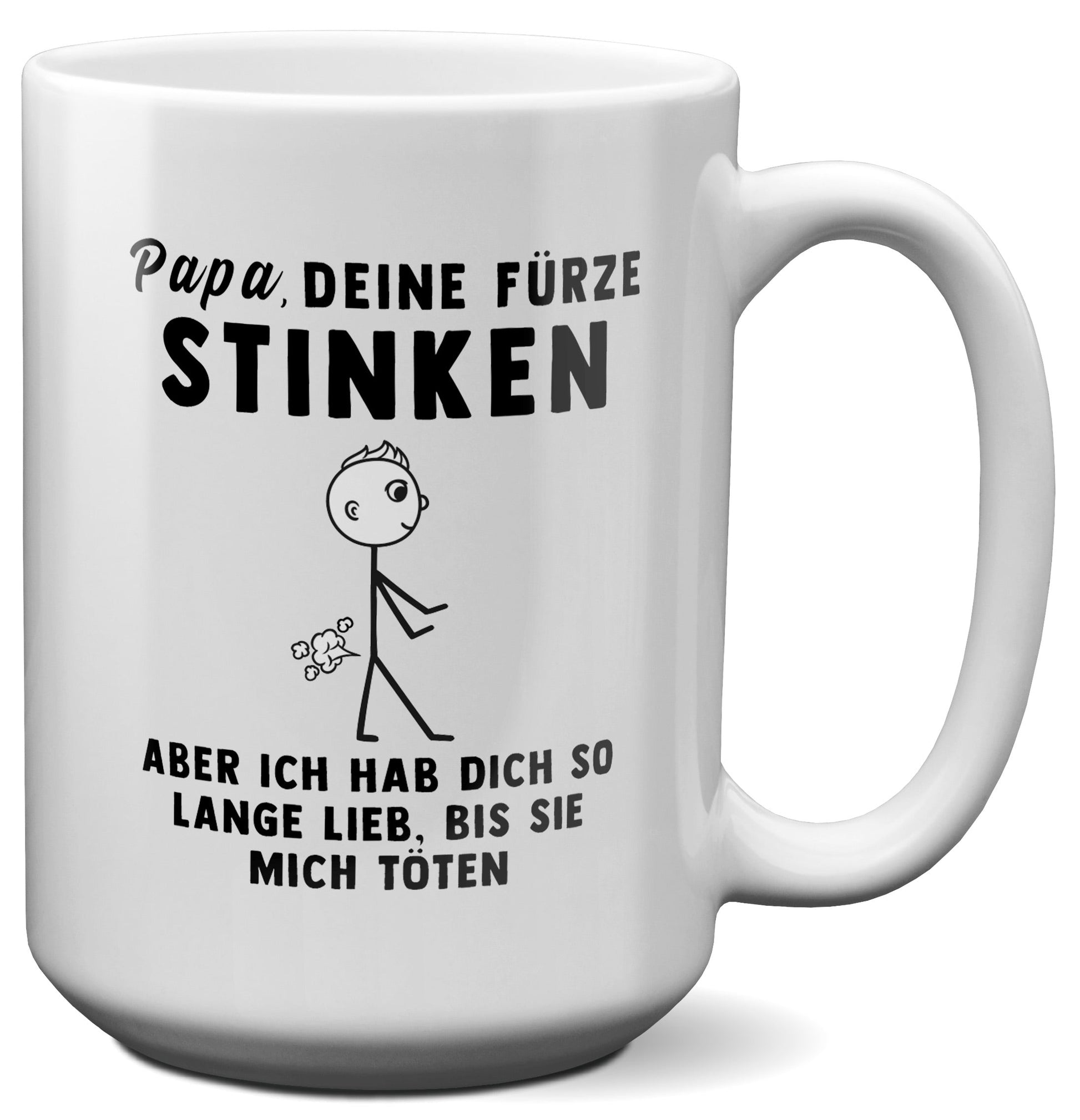 22Feels® ORIGINAL XL Tasse - Vater Geschenk - Spruch: Papa, Deine Fürze Stinken (Weiss, 440ml)-Weisse XL Tasse 440ml-22Feels