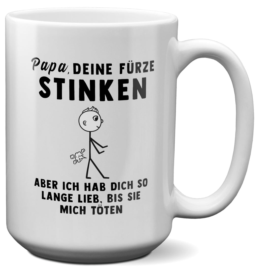 22Feels® ORIGINAL XL Tasse - Vater Geschenk - Spruch: Papa, Deine Fürze Stinken (Weiss, 440ml)-Weisse XL Tasse 440ml-22Feels
