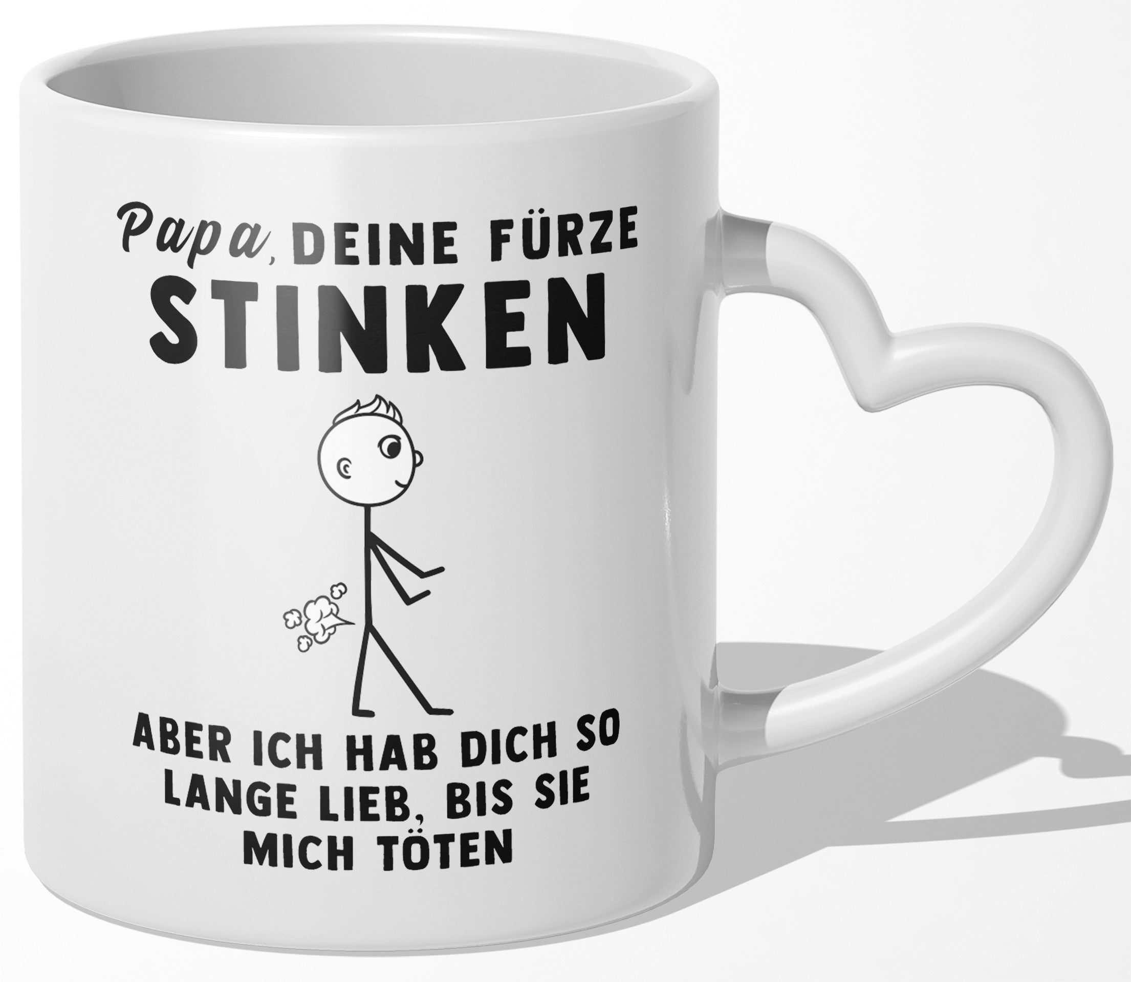 22Feels® Geschenk für Papas - Tasse mit Spruch: Deine Fürze Stinken (Herzhenkel, Weiss, 320ml)-Tasse Weiss Herzhenkel 320ml-22Feels