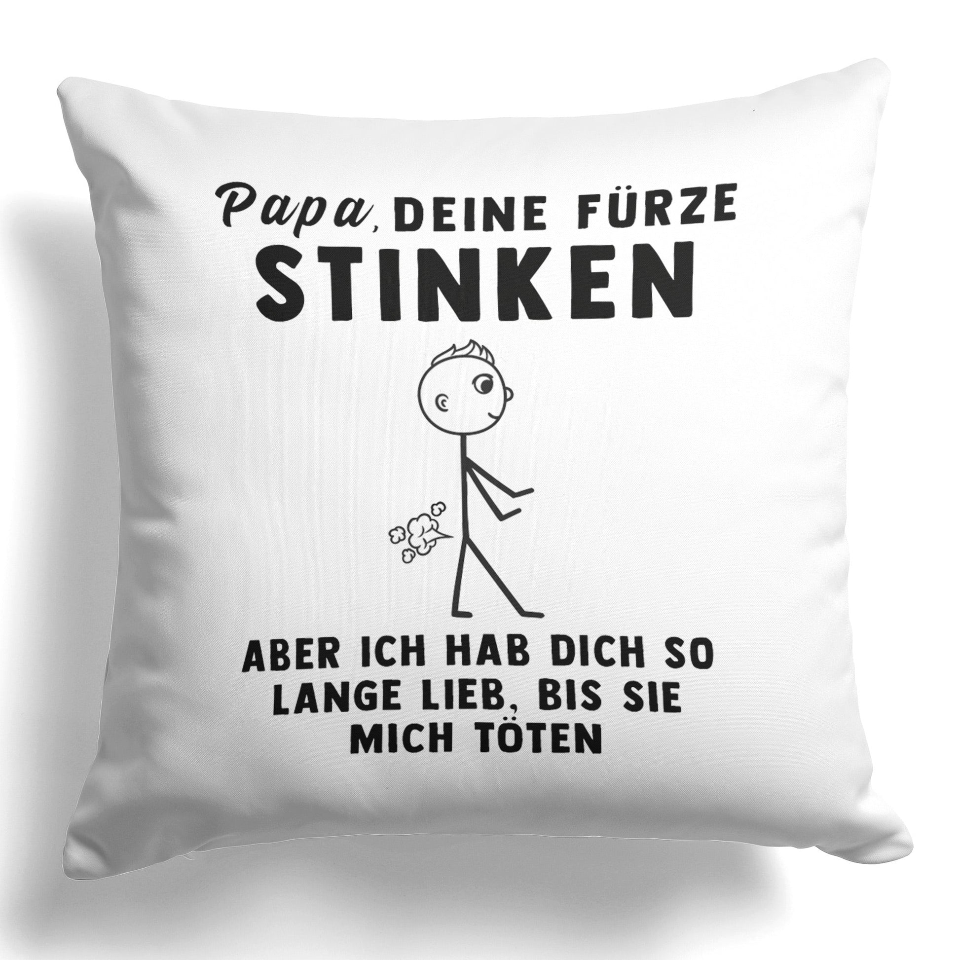 22Feels® ORIGINAL Kissen - Vater Geschenk - Spruch: Papa, Deine Fürze Stinken (Weiss, 40x40cm)-Kissen Weiss 40x40-22Feels