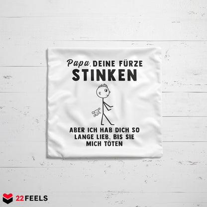 22Feels® ORIGINAL Kissen - Vater Geschenk - Spruch: Papa, Deine Fürze Stinken (Weiss, 40x40cm)-Kissen Weiss 40x40-22Feels