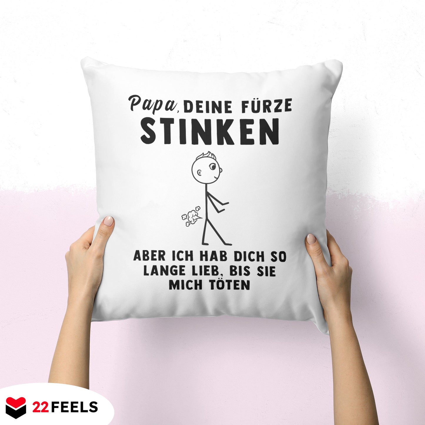 22Feels® ORIGINAL Kissen - Vater Geschenk - Spruch: Papa, Deine Fürze Stinken (Weiss, 40x40cm)-Kissen Weiss 40x40-22Feels