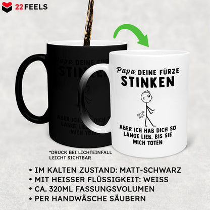 22Feels® ORIGINAL Zaubertasse - Vater Geschenk - Spruch: Papa, Deine Fürze Stinken (Matt-Schwarz und Weiss, 320ml)-Farbwechsel Tasse Matt 320ml-22Feels