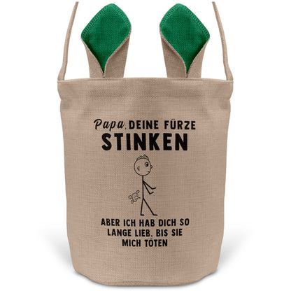 22Feels® Papa Osterkorb Vater mit Henkel Ostergeschenk Tragetasche Ostern Deko Osternest Körbchen Hasenohren (Beige/Grün)-Ostern Tragetasche-22Feels