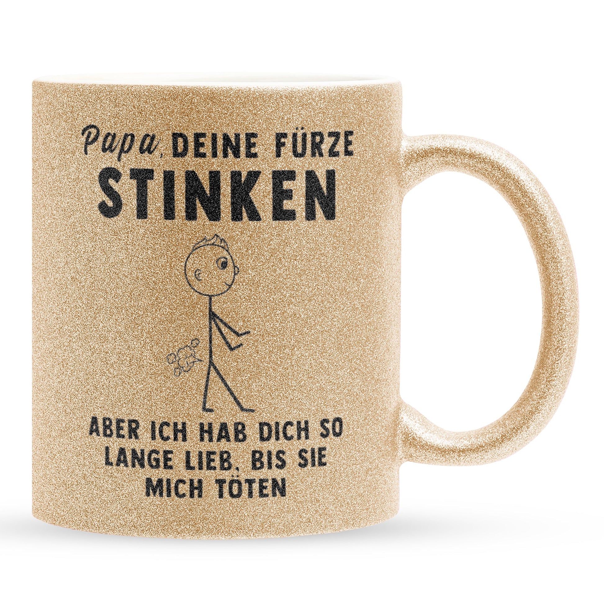 22Feels® ORIGINAL Glitzertasse - Vater Geschenk - Spruch: Papa, Deine Fürze Stinken (Gold, 320ml)-Glitzertasse Gold 320ml-22Feels