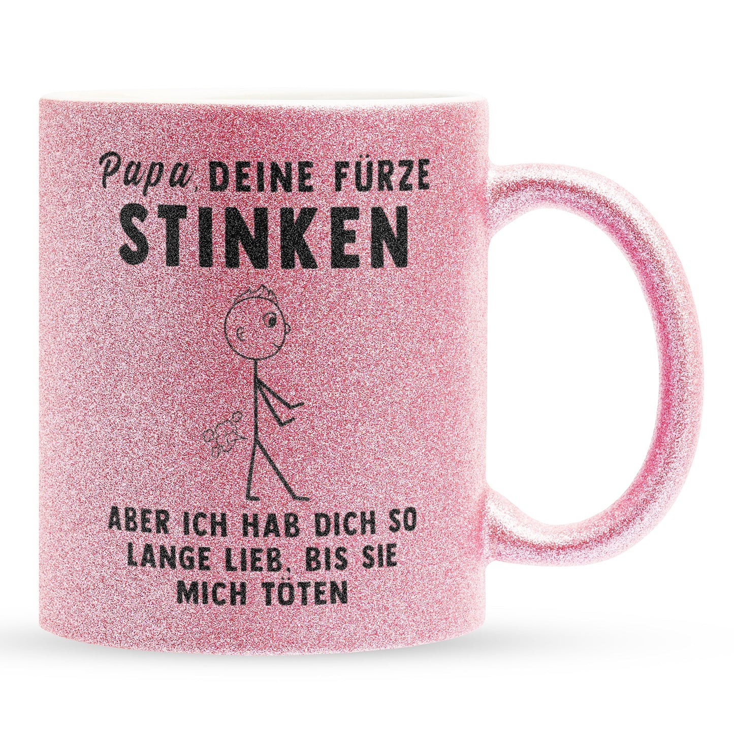 22Feels® ORIGINAL Glitzertasse - Vater Geschenk - Spruch: Papa, Deine Fürze Stinken (Pink, 320ml)-Glitzertasse Pink 320ml-22Feels