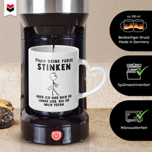 22Feels® Geschenk für Papas - Tasse mit Spruch: Deine Fürze Stinken (Herzhenkel, Weiss, 320ml)-Tasse Weiss Herzhenkel 320ml-22Feels