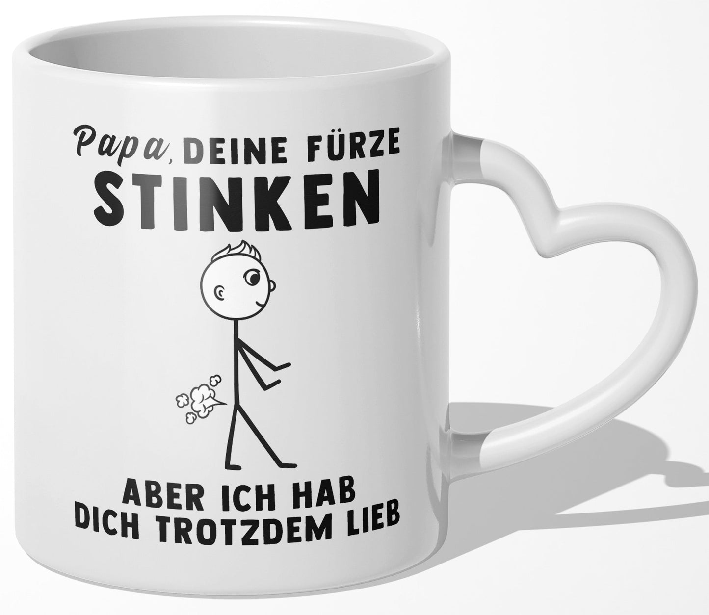 22Feels® Geschenk für Papas - Tasse mit Spruch: Deine Fürze Stinken (Herzhenkel, Weiss, 320ml)-Tasse Weiss Herzhenkel 320ml-22Feels