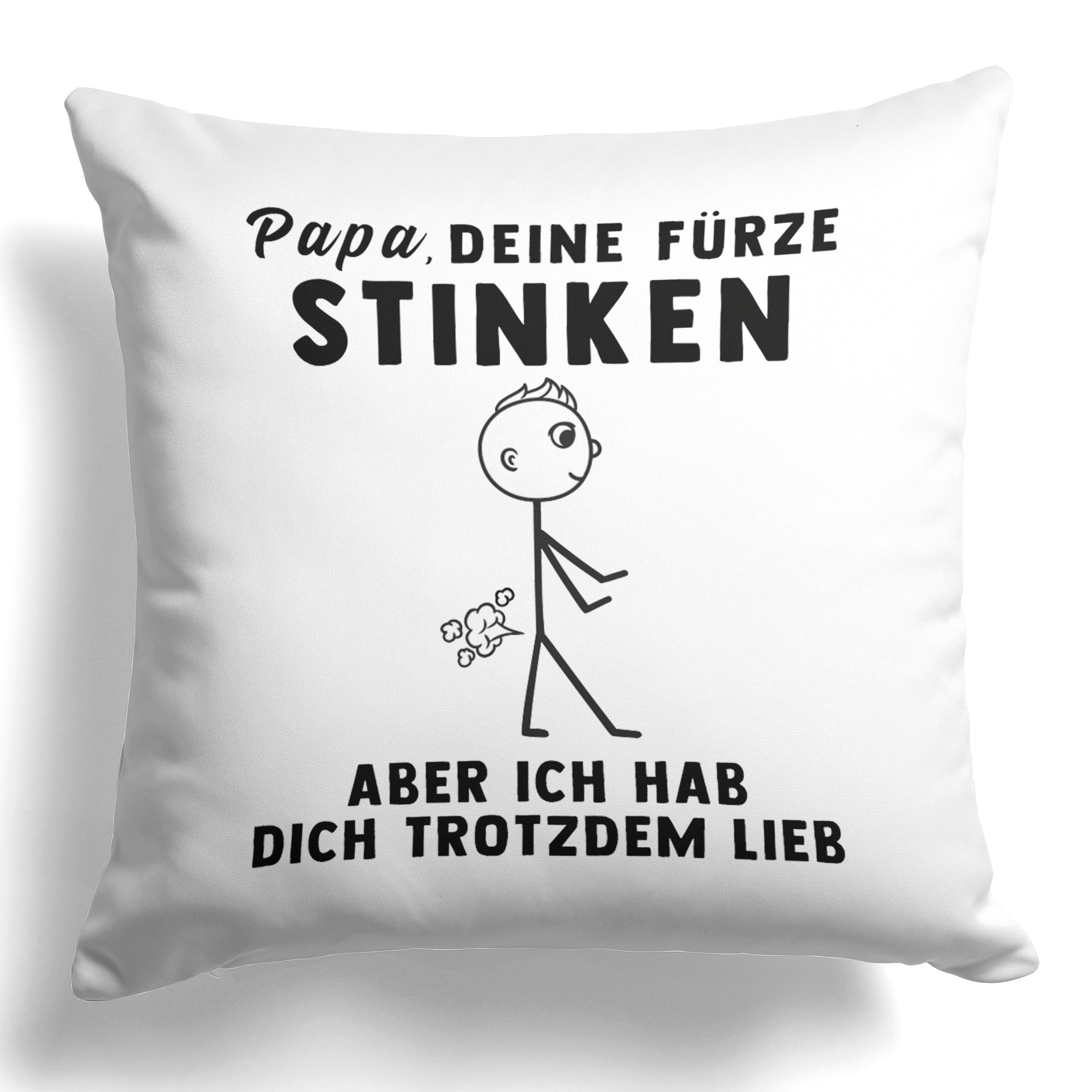 22Feels® ORIGINAL Kissen - Vater Geschenk - Spruch: Papa, Deine Fürze Stinken (Weiss, 40x40cm)-Kissen Weiss 40x40-22Feels