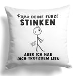 22Feels® ORIGINAL Kissen - Vater Geschenk - Spruch: Papa, Deine Fürze Stinken (Weiss, 40x40cm)-Kissen Weiss 40x40-22Feels