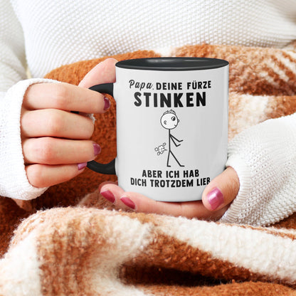 22Feels® ORIGINAL Tasse - Vater Geschenk - Spruch: Papa, Deine Fürze Stinken (Weiss-Schwarz, 320ml)-TwoTone Tasse Weiss-Schwarz 325ml-22Feels