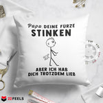 22Feels® ORIGINAL Kissen - Vater Geschenk - Spruch: Papa, Deine Fürze Stinken (Weiss, 40x40cm)-Kissen Weiss 40x40-22Feels