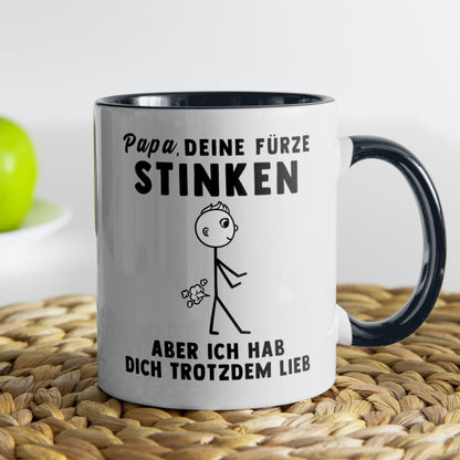22Feels® ORIGINAL Tasse - Vater Geschenk - Spruch: Papa, Deine Fürze Stinken (Weiss-Schwarz, 320ml)-TwoTone Tasse Weiss-Schwarz 325ml-22Feels