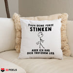 22Feels® ORIGINAL Kissen - Vater Geschenk - Spruch: Papa, Deine Fürze Stinken (Weiss, 40x40cm)-Kissen Weiss 40x40-22Feels