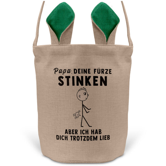 22Feels® Papa Osterkorb Vater mit Henkel Ostergeschenk Tragetasche Ostern Deko Osternest Körbchen Hasenohren (Beige/Grün)-Ostern Tragetasche-22Feels